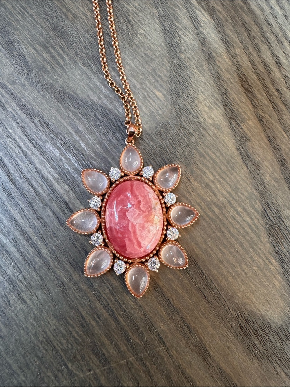 NEW Hespera Rose Gold Sunburst Necklace Pink Quartz Rhodochrosite